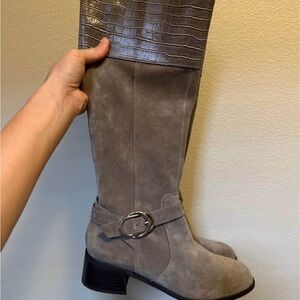 Marc Fisher Gray Croc-Embossed Heeled Boots